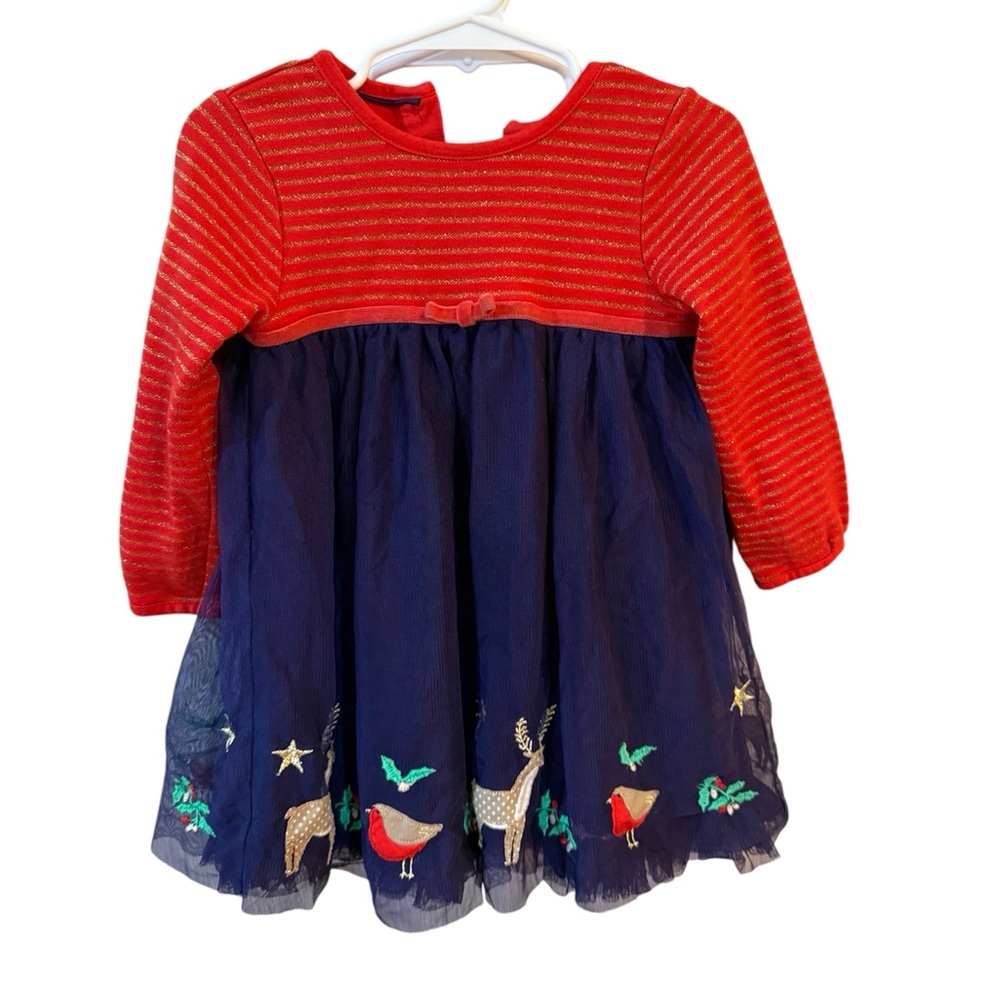Baby Boden Long Sleeve Cotton Tulle Holiday applique dress 12-18